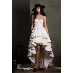 BHLDN Ivory Strapless High-Low Ruffle Bridal Dress